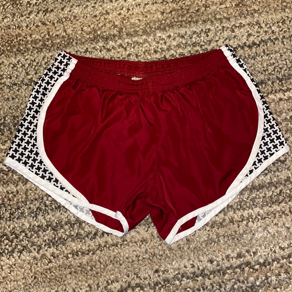 Soffe workout shorts maroon/ sides black & white